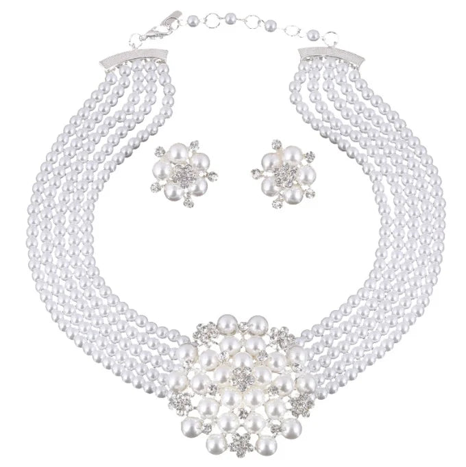 Hot - Selling Fashion Luxury Diamond White Pearl Exaggerated Multi-tiered Bridal Jewelry Set Chain
