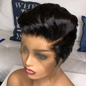 Short Pixie Cut Wig Human Hair 12A Lace Front Human Hair Wigs for Women Natural Black Bob Straight Lace Wigs for Women 8-10