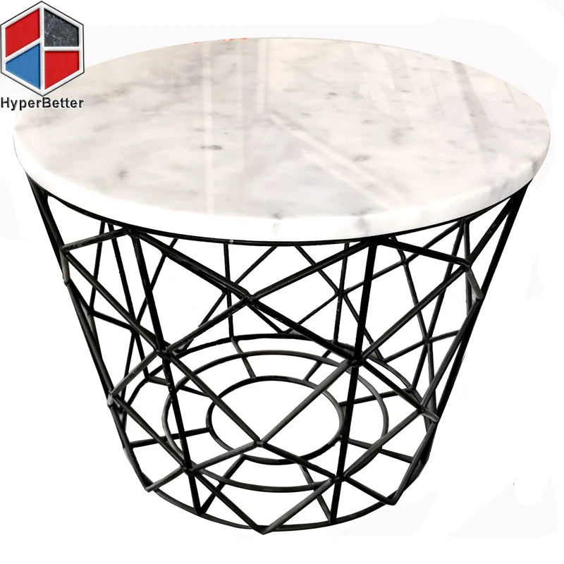 Round White Side Table Nest Marble Set