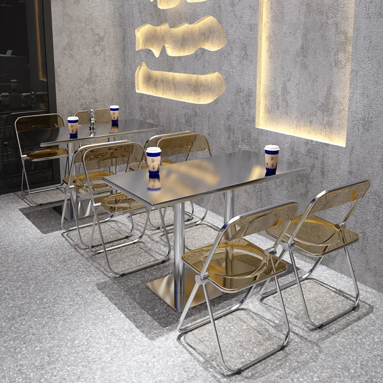 BILIDO Fast Food Stainless Steel Table and Chair Combination Coffee Shop Milk Tea Shop BBQ Restaurant Acrylic Folding Chair