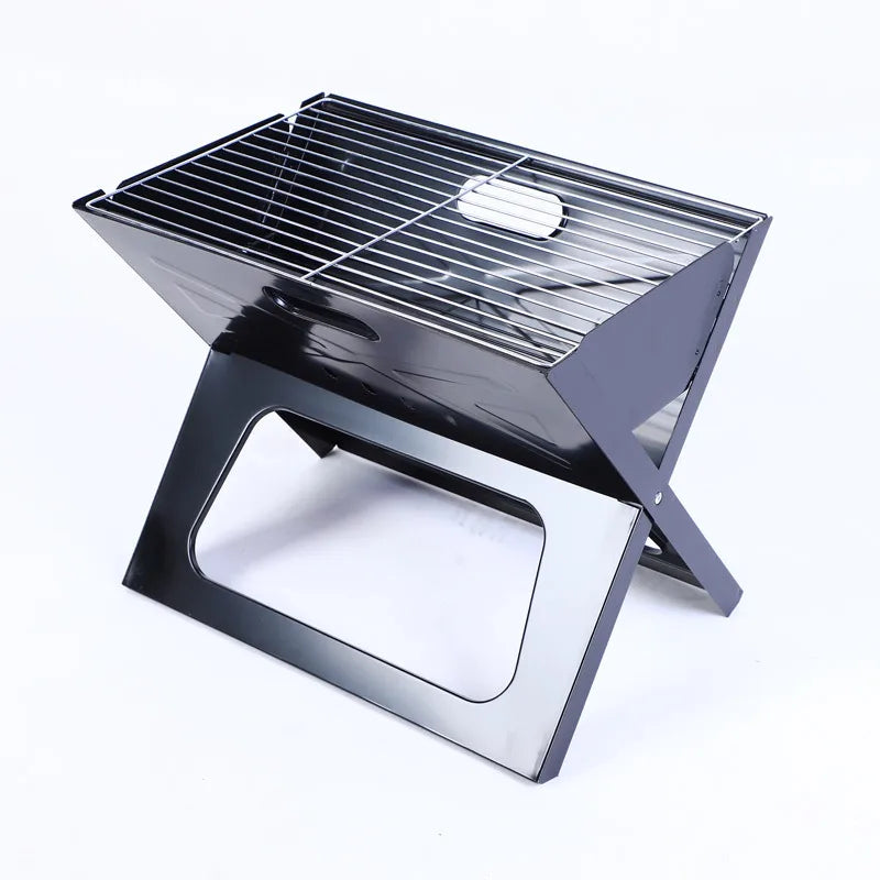 Custom X-Shape Portable Iron BBQ Grill Powder Coating Notebook Design Foldable for Outdoor Picnics for Camping