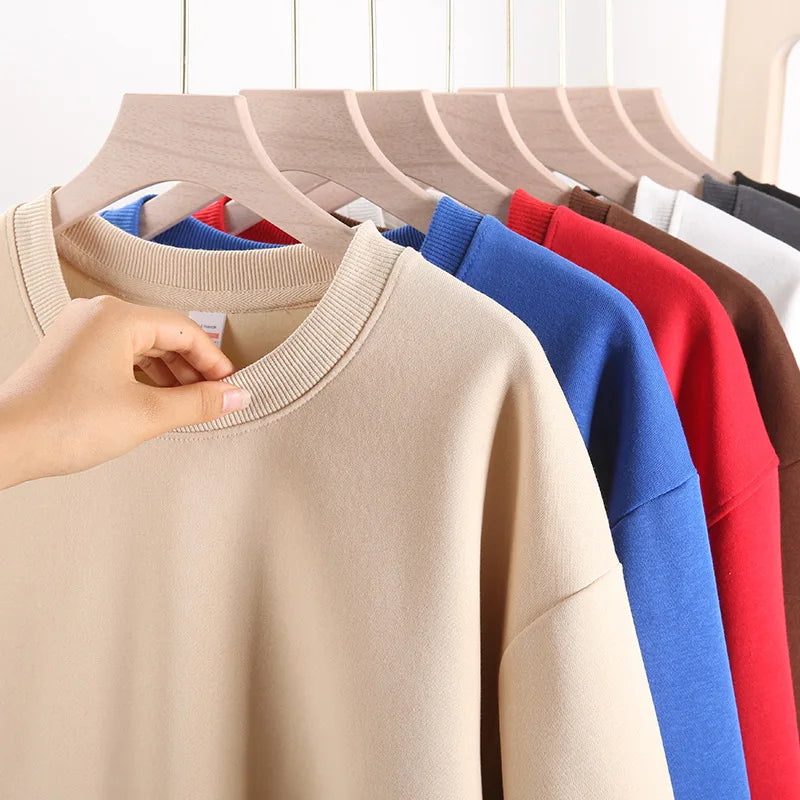 Factory Wholesale Men's 320g Heavyweight Fleece Cotton Jacket Autumn Crew Neck Sweater Solid Digital 100% Cotton Loose Fit