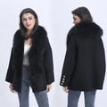 Fashion Young Women Detachable Big Raccoon Fur Trim Wool Cashmere Fur Coat
