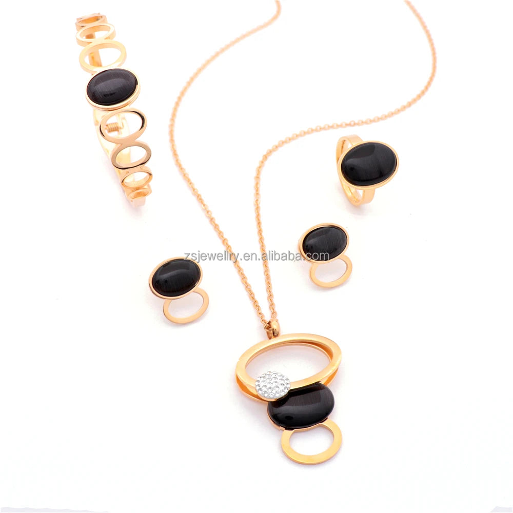 Ghana Beads Luxury Gold Plated Stainless Steel Jewelry Set 4Pcs Bracelet and Earrings for Women for Wedding and Party