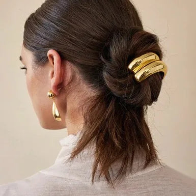 2024 Ins Trendy Japan and South Korea Hot Selling U-shaped Metal Cuffs Ponytails Hair Band Simple Gold Chunky Headwear Hair Rope