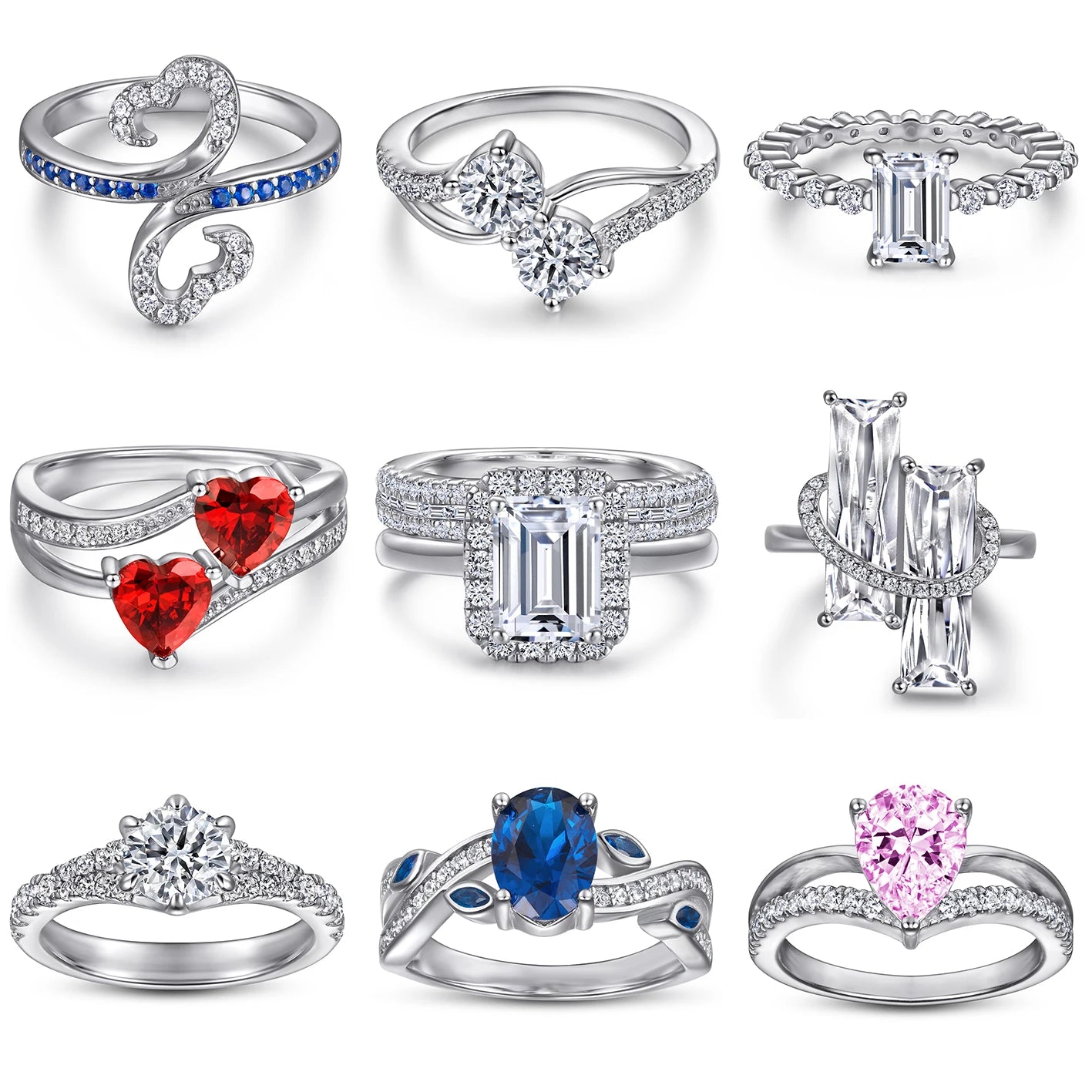 Trendy Silver Engagement Rings Jewelry Women Colorful Stone 925 Sterling Silver Rings Rhodium Plated Wedding Rings