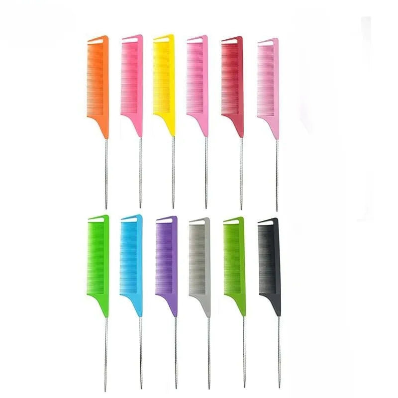 New Style Ionic Paddle Pointed Tail Beauty Tool Stainless Steel Handle Fashionable Ionic Hair Styling Plastic Handle Comb