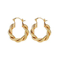 Classic Jewelry Hypoallergenic Waterproof Circle Thick Twist Hoop Earrings Gold Plated Stainless Steel 18K Brass Opp Bag Women's