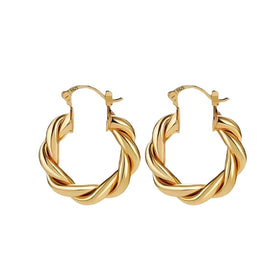 Classic Jewelry Hypoallergenic Waterproof Circle Thick Twist Hoop Earrings Gold Plated Stainless Steel 18K Brass Opp Bag Women's