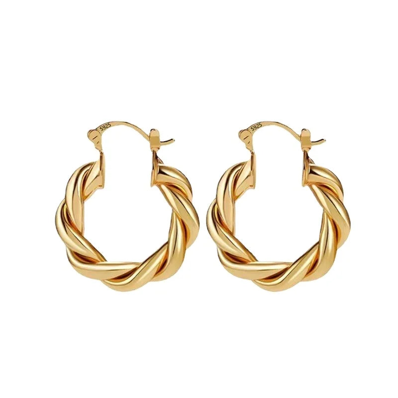 Classic Jewelry Hypoallergenic Waterproof Circle Thick Twist Hoop Earrings Gold Plated Stainless Steel 18K Brass Opp Bag Women's