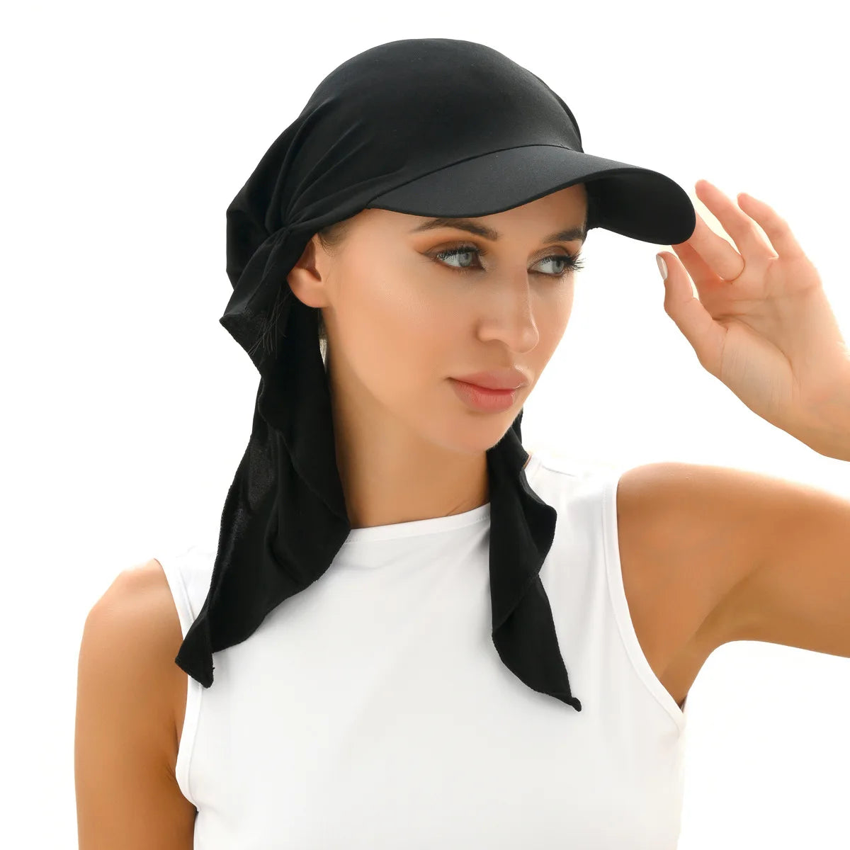 New Fashion Muslim Women Turban Hat Solid Color Headscarf Wide Brim Sunshade Bandana Cap Female Soft Hijab Caps