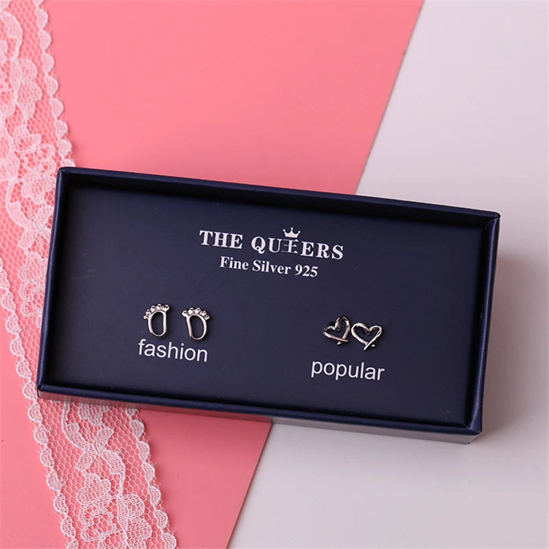 Girl 2 Pairs Jewelry Set Korean Stud Earrings With Gift Box