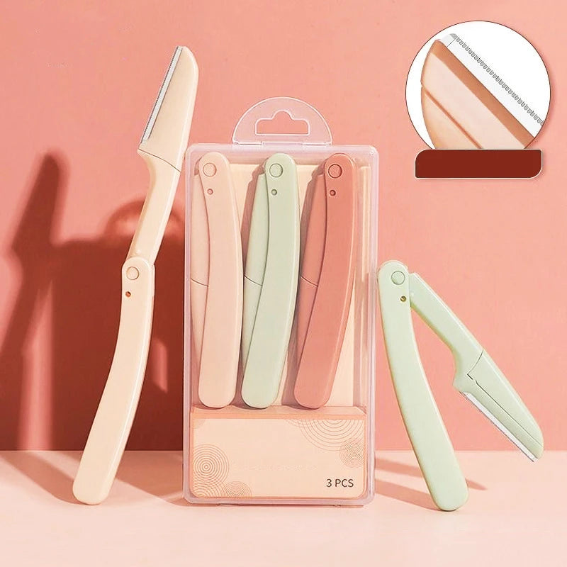 OEM 3pcs Stainless Steel Blade Face Eyebrow Shaving Razor Hair Clipper Blade Tweezers Threading Hair Removal Trimmer Tool 2 in 1