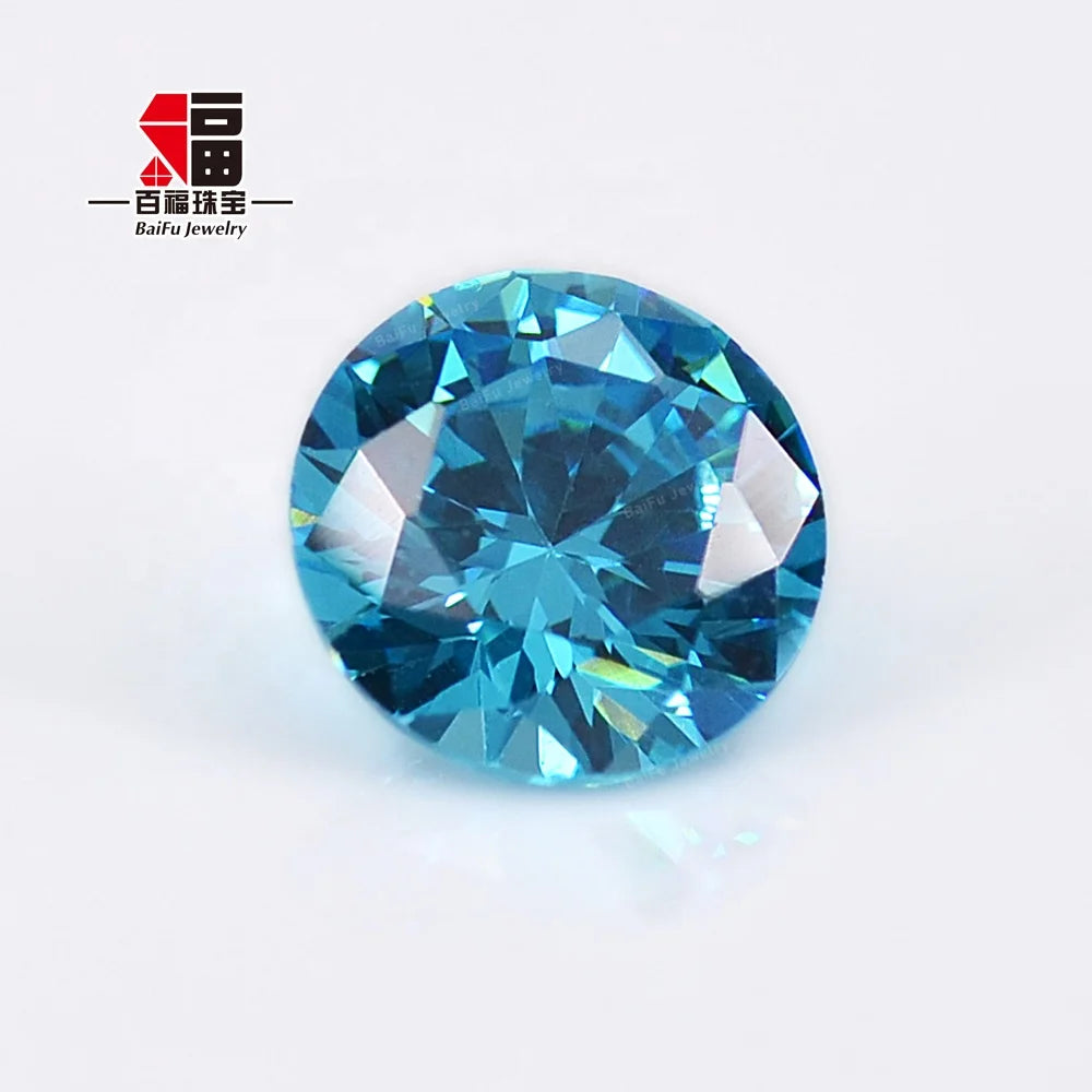Baifu 5A Quality Aquamarine Color CZ Stone Round Brilliant Cut 1.0-3.0mm Cubic Zirconia Loose Gemstones Wholesale