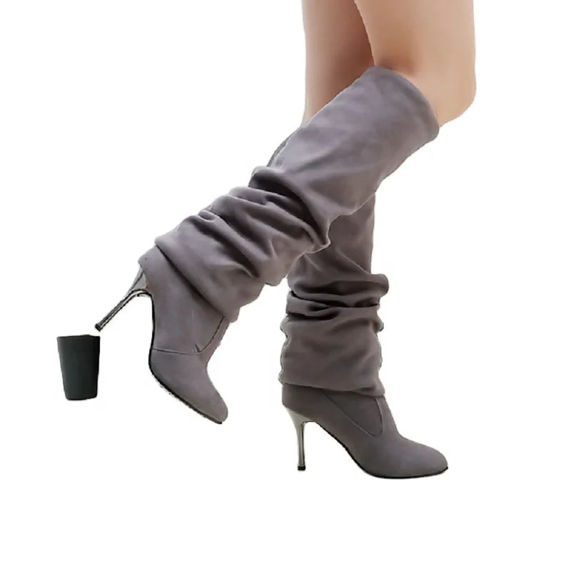 Evkoodance Professional Latin Salsa Ballroom Dance Shoes Women 6-8cm Heel Black/Brown/Grey Suede New Arrival Elegant Boots