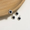 New Style 925 Sterling Silver Imitative Black Onyx Stone Heart Charm for Necklaces Jewelry Making