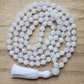MN36774 Natural Gemstone White Jade 108 Mala Beads Hand Knotted Tassel Necklace Energy Healing Antistress Meditation Yoga Gift
