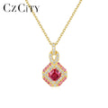 CZCITY Elegant Necklace Hip Hop Chainneckace Gem Stone Necklace Design Pendants Ruby Cute Jewelry