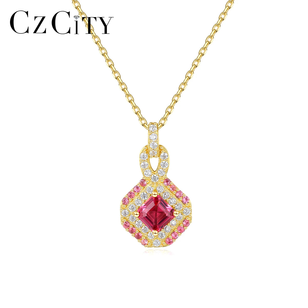 CZCITY Elegant Necklace Hip Hop Chainneckace Gem Stone Necklace Design Pendants Ruby Cute Jewelry