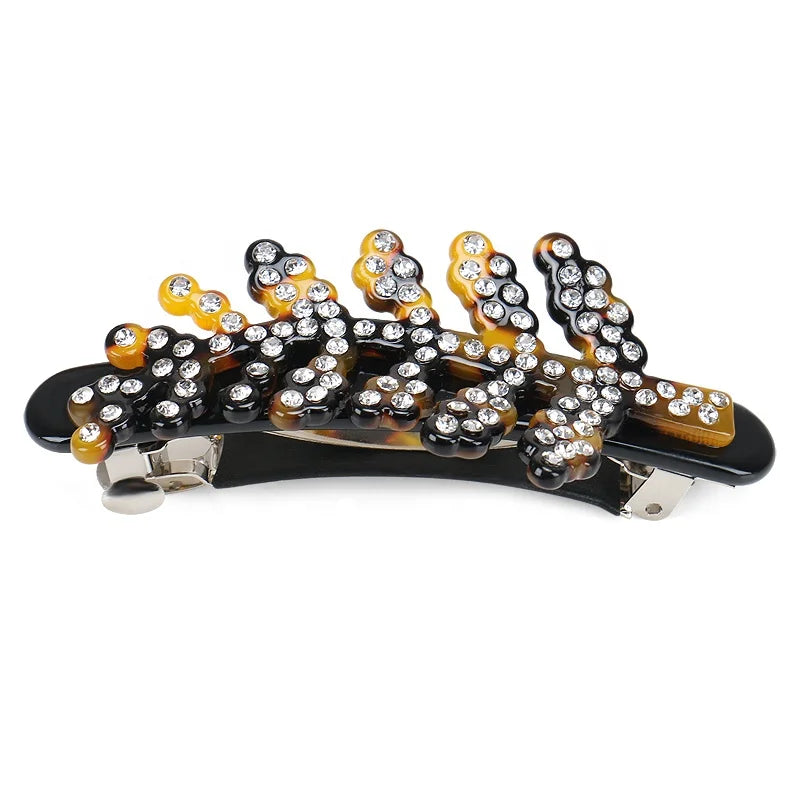 Fashion Leaf Shape Acetate Hair Barrette Christmas Leaves with Rhinestones Hair Barrette Clip