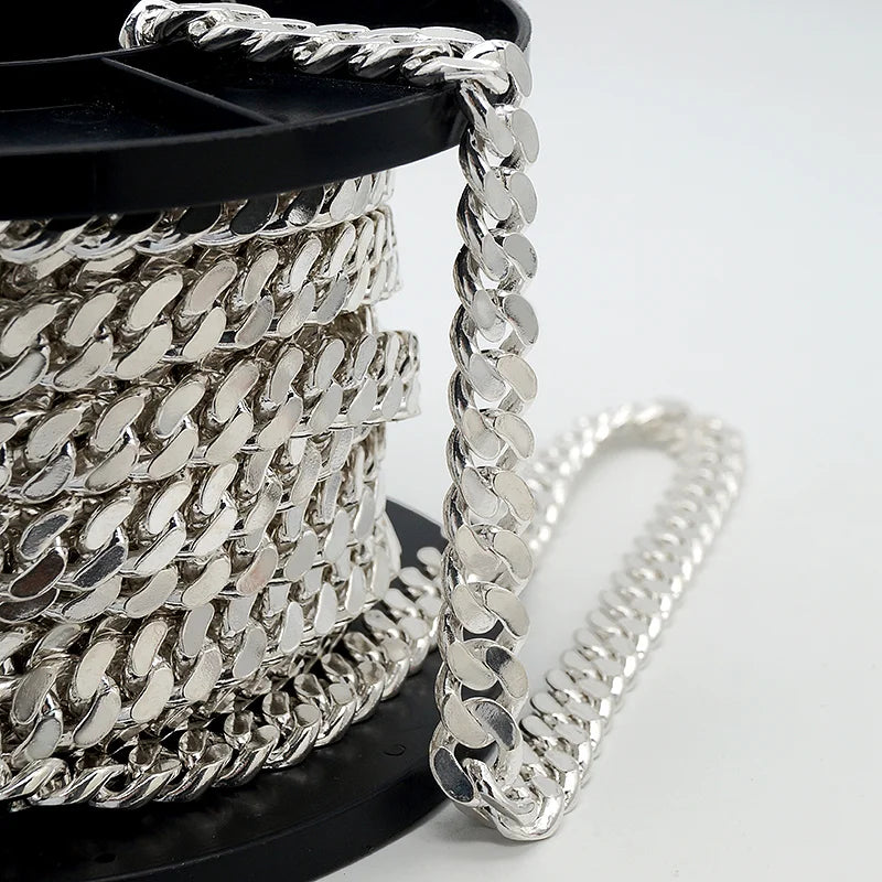 Wholesale 925 Silver Chains for Men Chain Necklace 10mm Curb Cuban Chain Roll by Meter for Jewelry Making Corrente De Prata 925