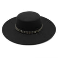 New Women Men   Felt Fedora Hat With Wide Brim Black Jazz Fedoras Hats With Chain
