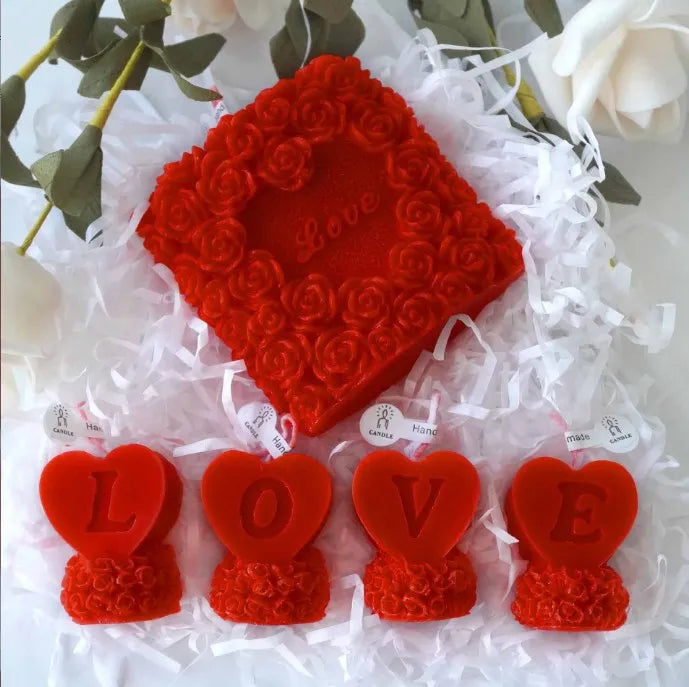 J-0606 Valentine's Day Love Red Lips Rose Silicone Mold for Candle Cylindrical Aromatherapy Soap Festival Chocolate Cake Moulds