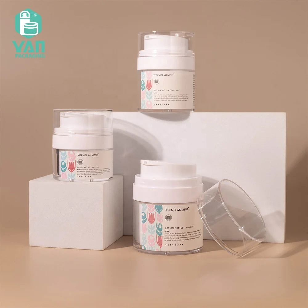YAN Packaging 15ml 30ml 50ml Empty Refillable Acrylic Airless Plastic Pump Jars Skin Care Eye Cream Moisturizer Custom Label