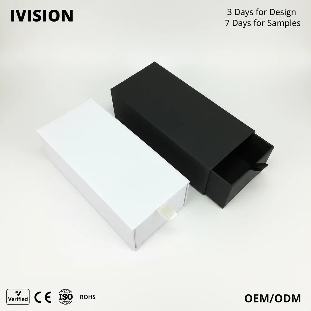 Custom Logo IVision Ivision11119-1 Glasses Box White Black Sunglasses Case Drawer Type Packaging Carton Wholesale Goods