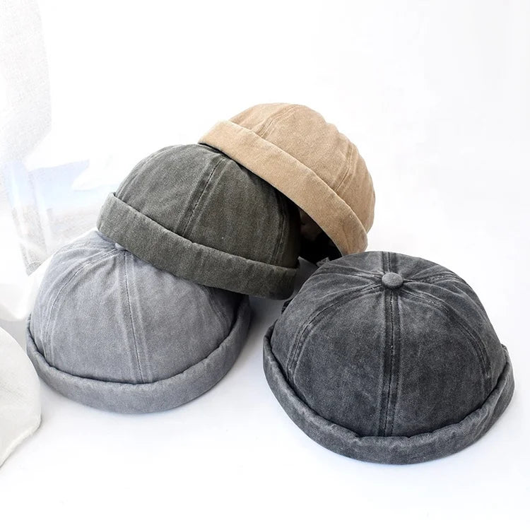 MIO Retro Fashion New Arrival Unisex Men Women Beanie Hats Brimless Hat Skull Docker Cap Washed Cotton Denim Brimless