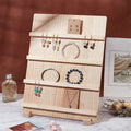 Juquan JQ-2503199 3-4-5 4-Tier Wooden Rectangle Earring & Jewelry Display Stand with Card Holder Riser Showcase