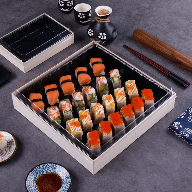 Wholesale Disposable Wooden Sushi Box Japanese Takeaway Sushi Box Cake Packaging Candy Box Wooden