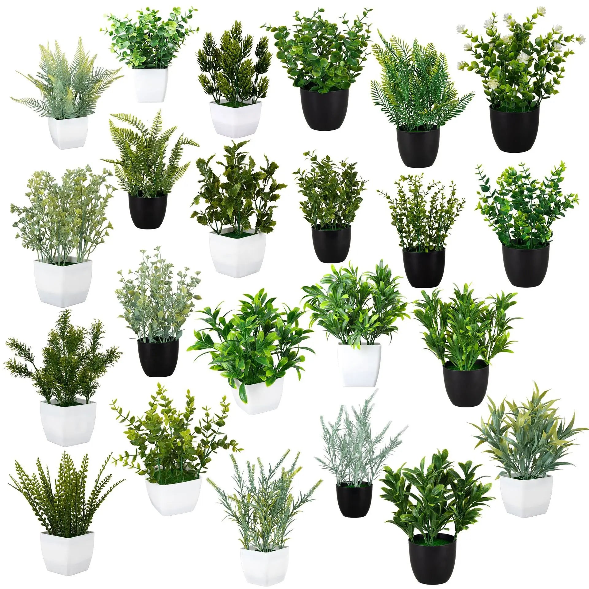 Pack Mini Potted Fake Plants Artificial Plastic Eucalyptus Plants for Home Office Desk Farmhouse Room Decor