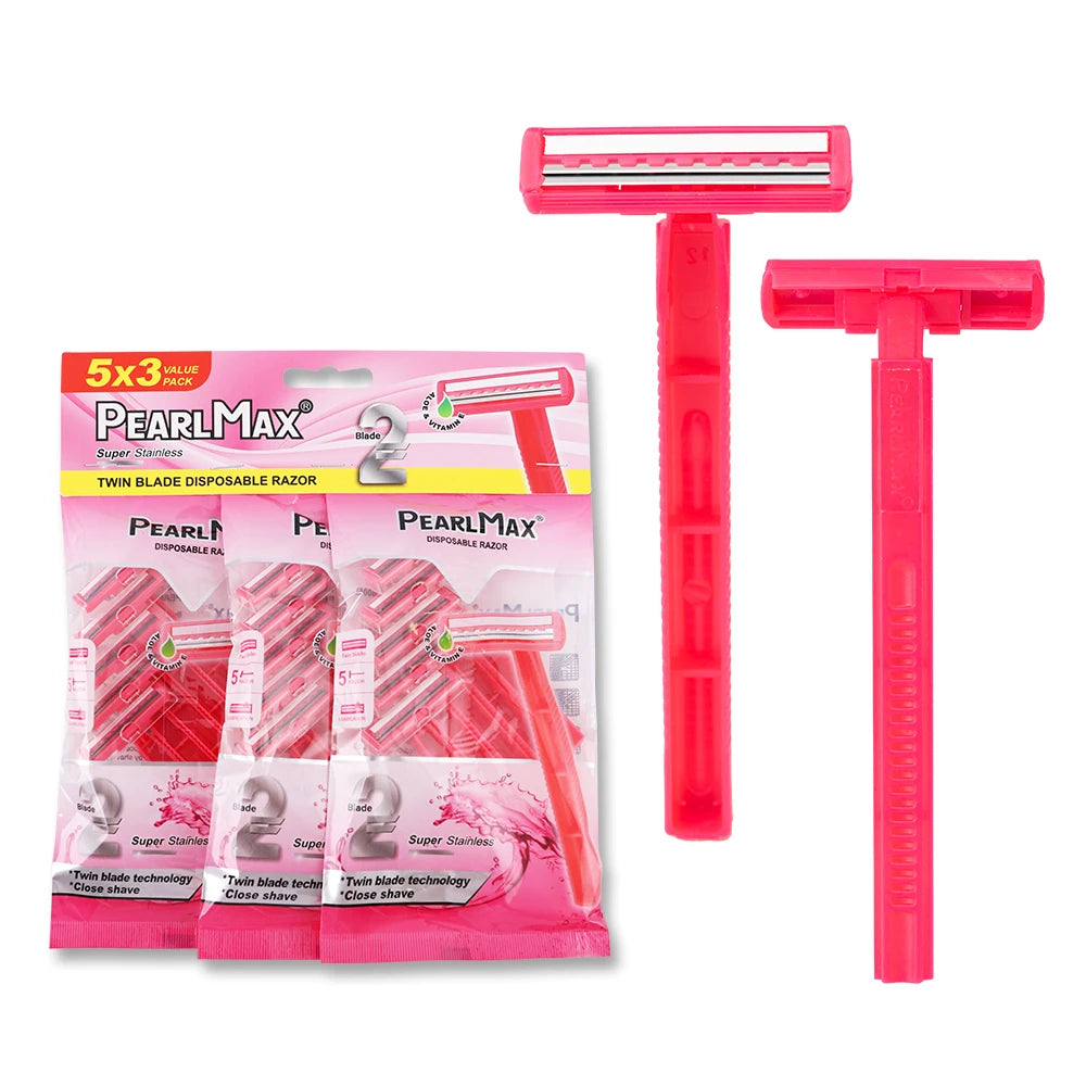 PearlMax Straight Fixed Head Twin Blade Wholesale Disposable Shaving Razor