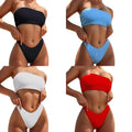 Women's Solid Strapless High Cut 2-Piece Bikini Set Breathable SPandex/Nylon Windproof 220g Drawstring Crop Top