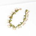 Risingmoon Valley Lily Flowers Spring Green Leaf Baking Paint Freshwater Pearl Bracelet