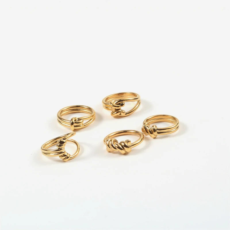 Ins Hot High End 18K Gold Plated Simple Knot Rings Stainless Steel Rings for Women Tarnish Free Jewelry