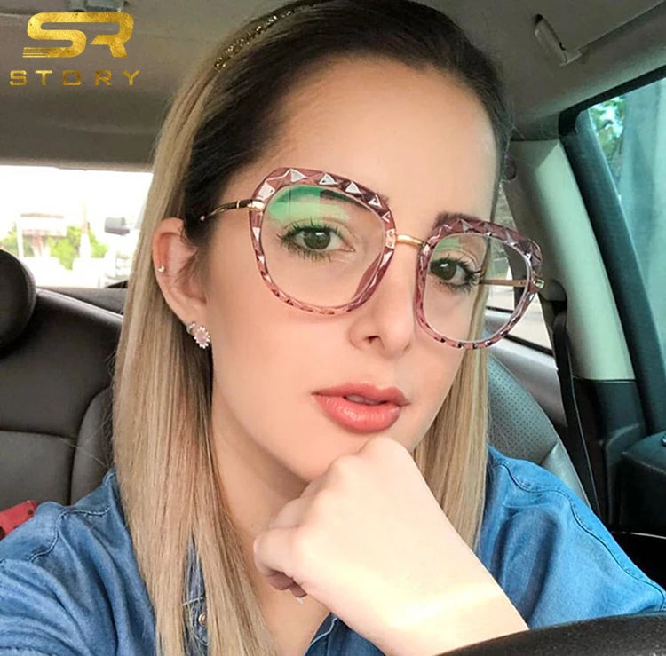 FDY95279 Wholesale Fashion Metal Frame Optical Glasses Crystal Cat Eye TR90 Anti Blue Light UV400 Glasses Women