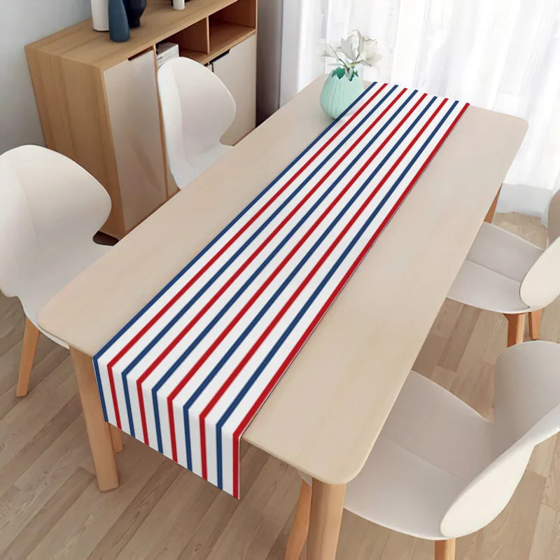 DAMAI USA Independence Day Insulated Linen Tablecloth American National Day Non-Slip Table Decorations 4th of July Table Runner