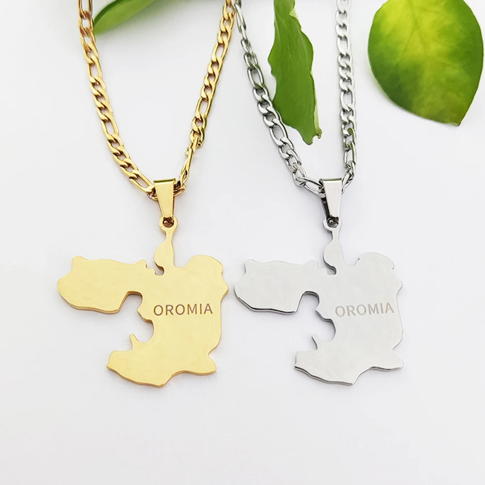 I LOVE Oromia Map Pendant Necklace Fashion Design Hollow Map of Oromia Patriotic Symbol Necklace Gift for Unisex