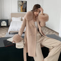 Jtfur Factory Double Breasted Ladies Woolen Garment Fox Fur Collar High End Custom Women Wool Coat
