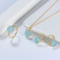 925 Sterling Silver Jewelry Square Blue Sapphire Aquamarine Natural Stone Pendant Necklace Ring Earring Jewelry Set
