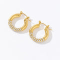 Artistic Retro Geometric Trendy Bezel Set Zircon Stainless Steel Hoop Earrings for Women