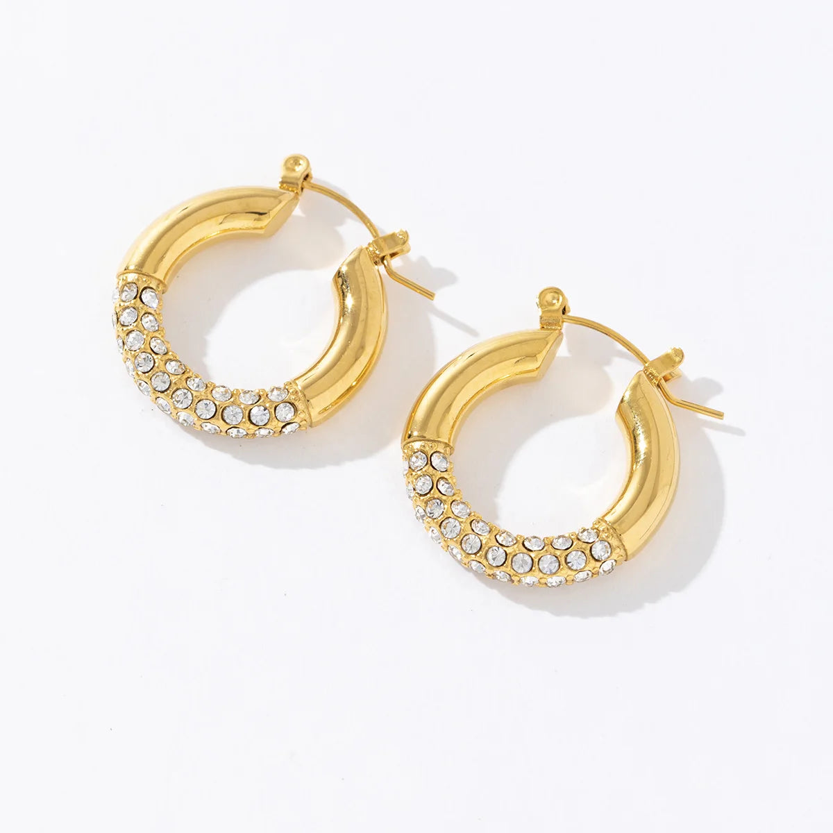 Artistic Retro Geometric Trendy Bezel Set Zircon Stainless Steel Hoop Earrings for Women