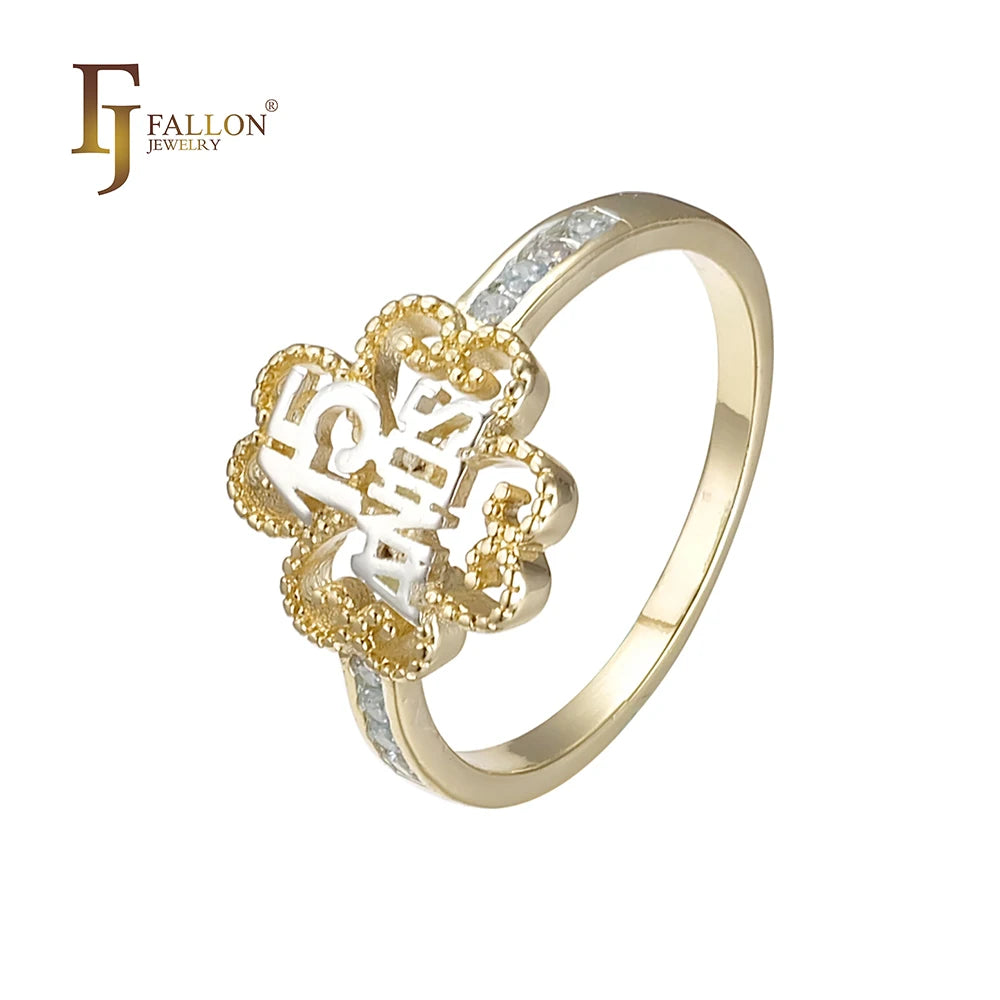 FJ Fallon Fashion Jewelry 15th Anniversary Fashion Rings Plated in 14K Gold Two Tone Brass Based