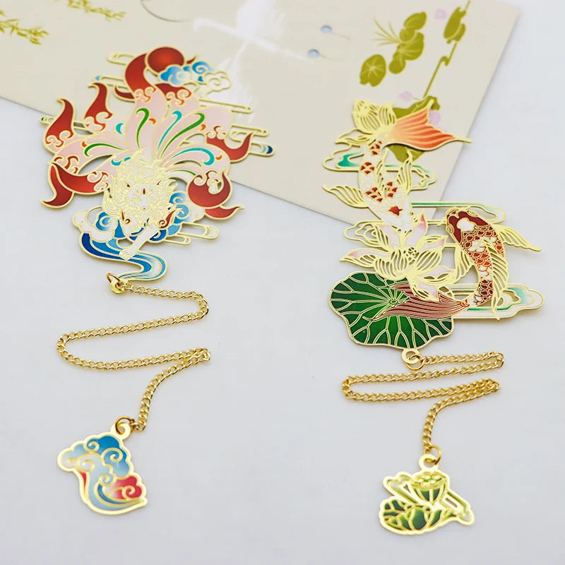 OEM/ODM Customized High Grade Gold-Plated Eco-Friendly Metal Brass Bookmark Clip with Chain Silk Screen Printing