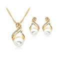 Elegant Women Gold Plated Wedding Pearl Pendant Earrings Necklace Sets Pearl Bridal Jewelry Set