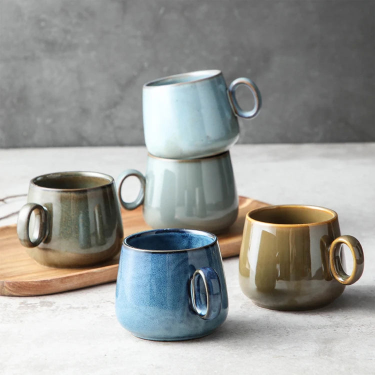 Custom Nordic Retro  Reaction Glaze Ceramic Coffee Mugs for Gift Set Suitable for Product Gifts and Family Gatherings