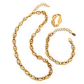 18K Gold Plated Geometric Link Chain Choker Necklace  Set Stainless Steel Titanium Circle Link Ring Zircon for Wedding