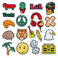 Iron on Embroidered Leopard Smile Face Headphone Skateboard Adhesive Bandage LOL Skull Eagle  Patches for Clothes Bag Decoration